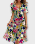 Flared Hem 3/4 Sleeve V-Neck Dress