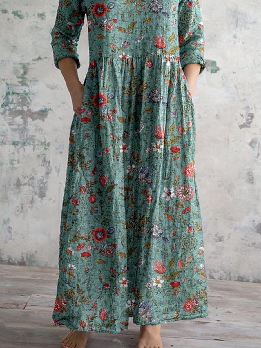 Chic Boho Floral Print Midi Dress