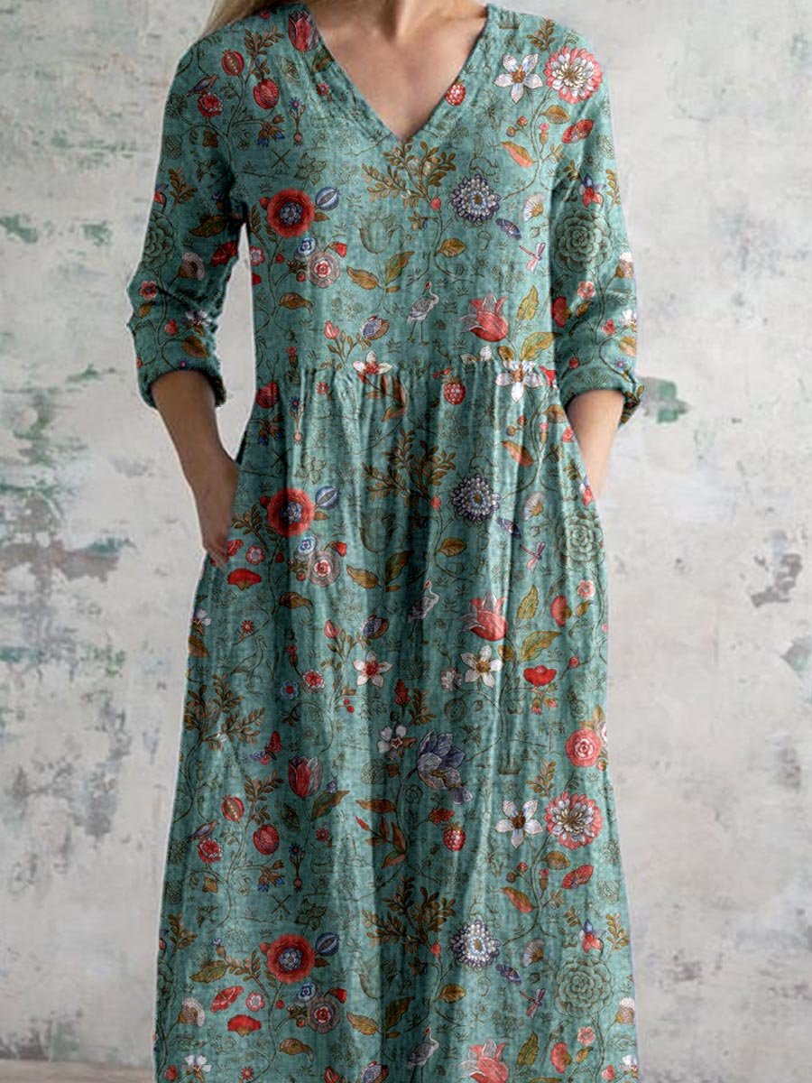 Chic Boho Floral Print Midi Dress
