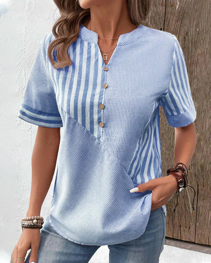 Classic Striped Button Up Blouse