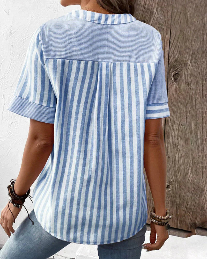 Classic Striped Button Up Blouse