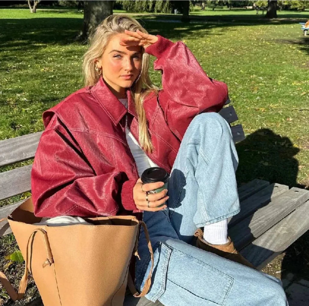 Oversized Leather Bomber Jacket