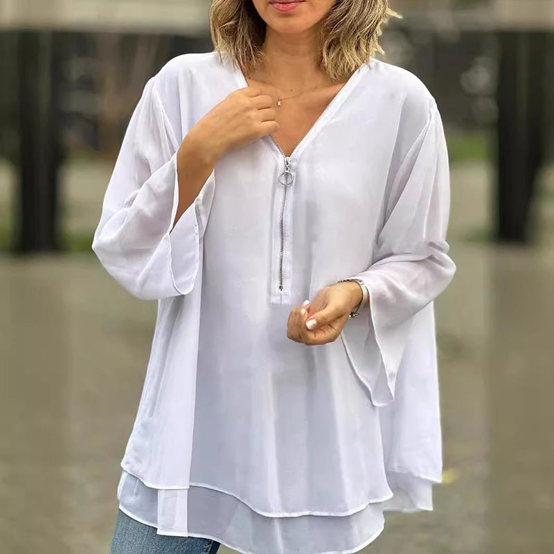 Lightweight Chiffon Zipper Blouse