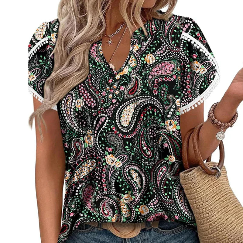 Short Sleeved Printed Tunic Top for Women