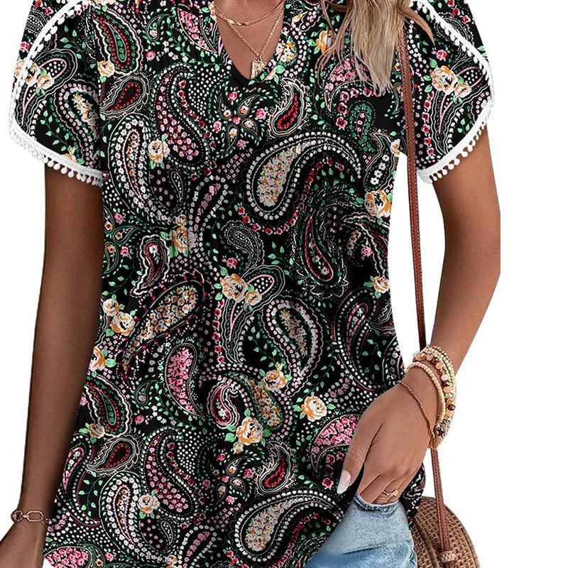 Short Sleeved Printed Tunic Top for Women