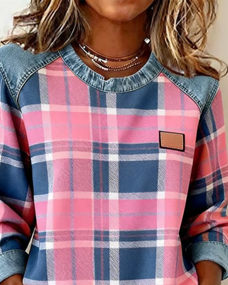 Plaid Patchwork Fashion Sweatshirt