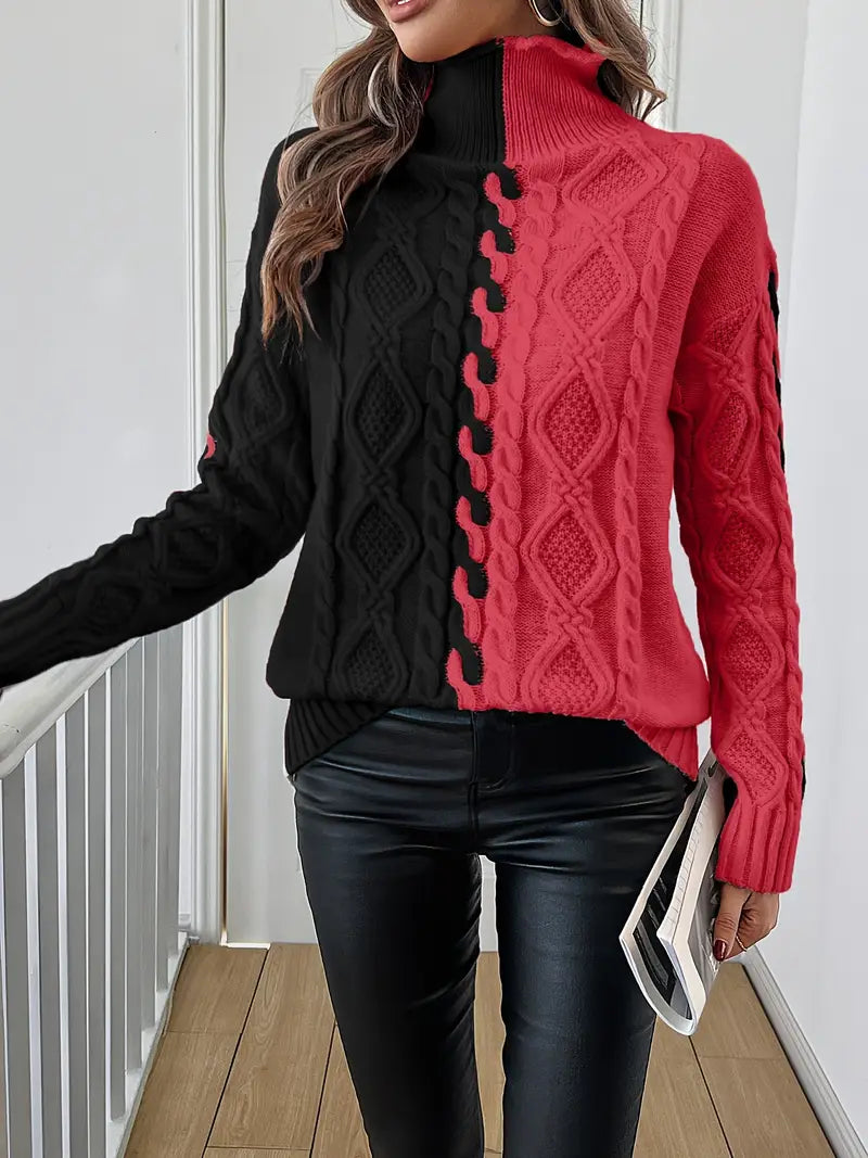 Elegant Striped Jumper With High Collar