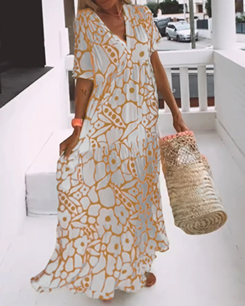 Printed v-neck loose dress