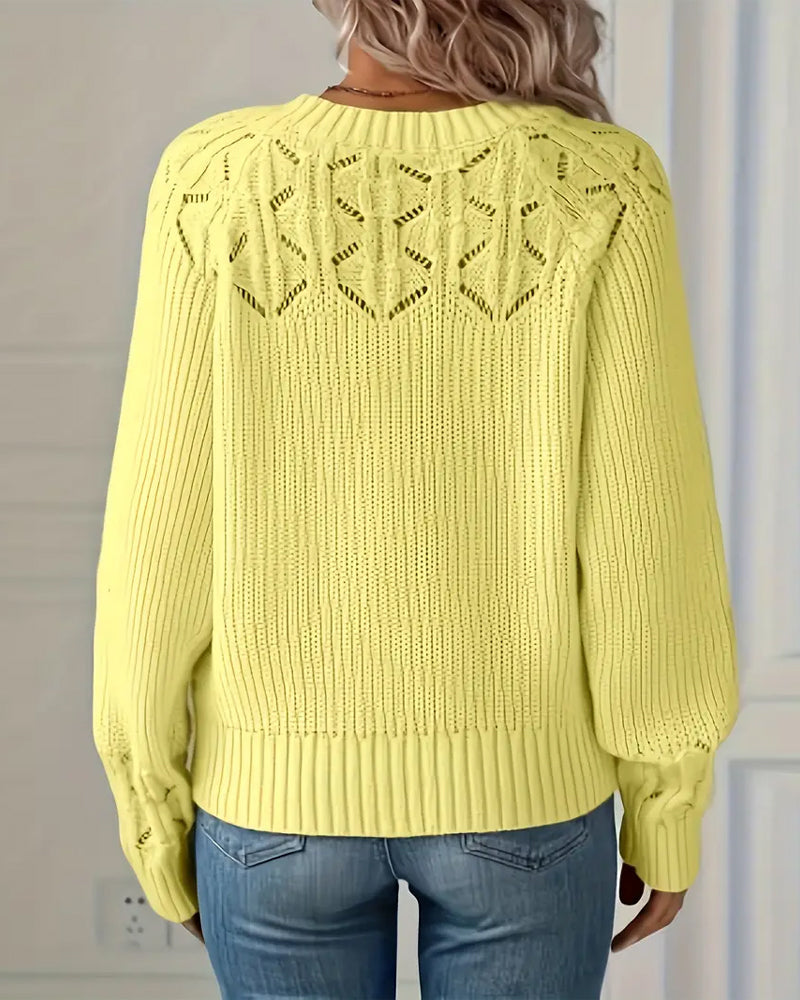 Crew Neck Long Sleeve Hollow Sweater