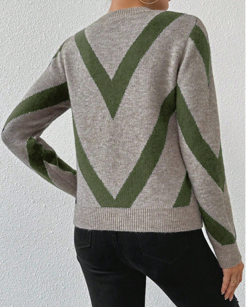 Geometric-Print Crew Neck Sweater