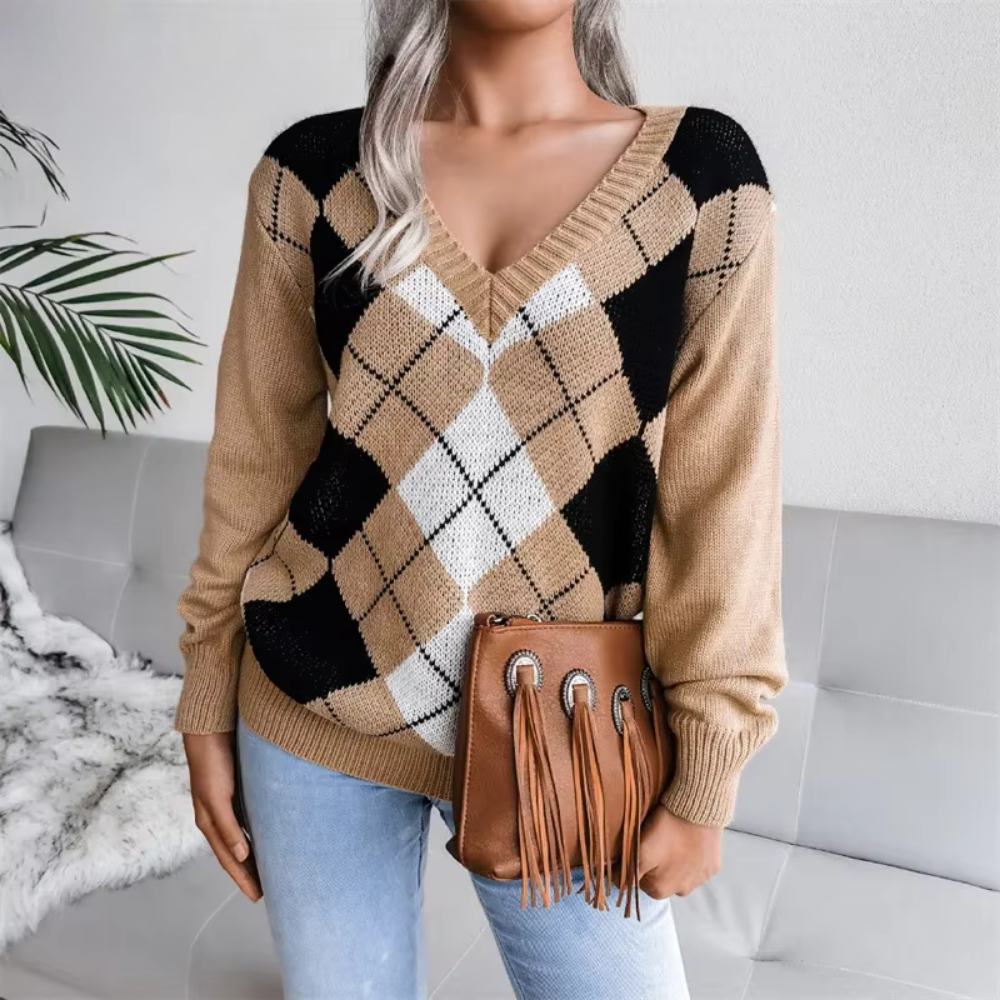 Textured V-Neck Knit Sweater