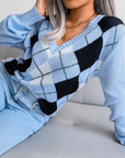 Textured V-Neck Knit Sweater