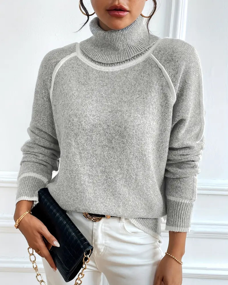 Turtleneck Fashionable Contrast Sweater