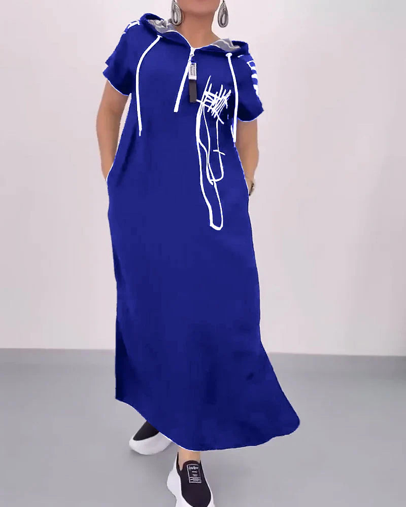 Half-Zip Loose Contrast Dress