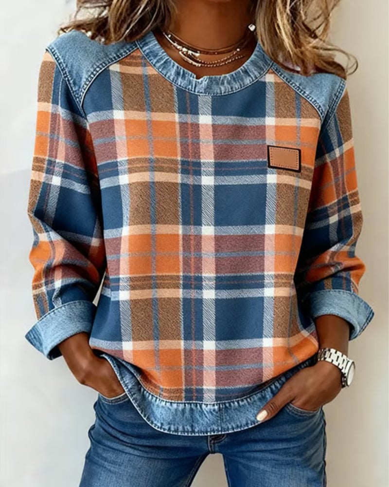 Plaid Patchwork Fashion Sweatshirt