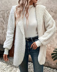 Open Front Long Sleeve Hooded Fuzzy Cardigan