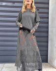 Two-piece set - solid color T-shirt and lace skirt