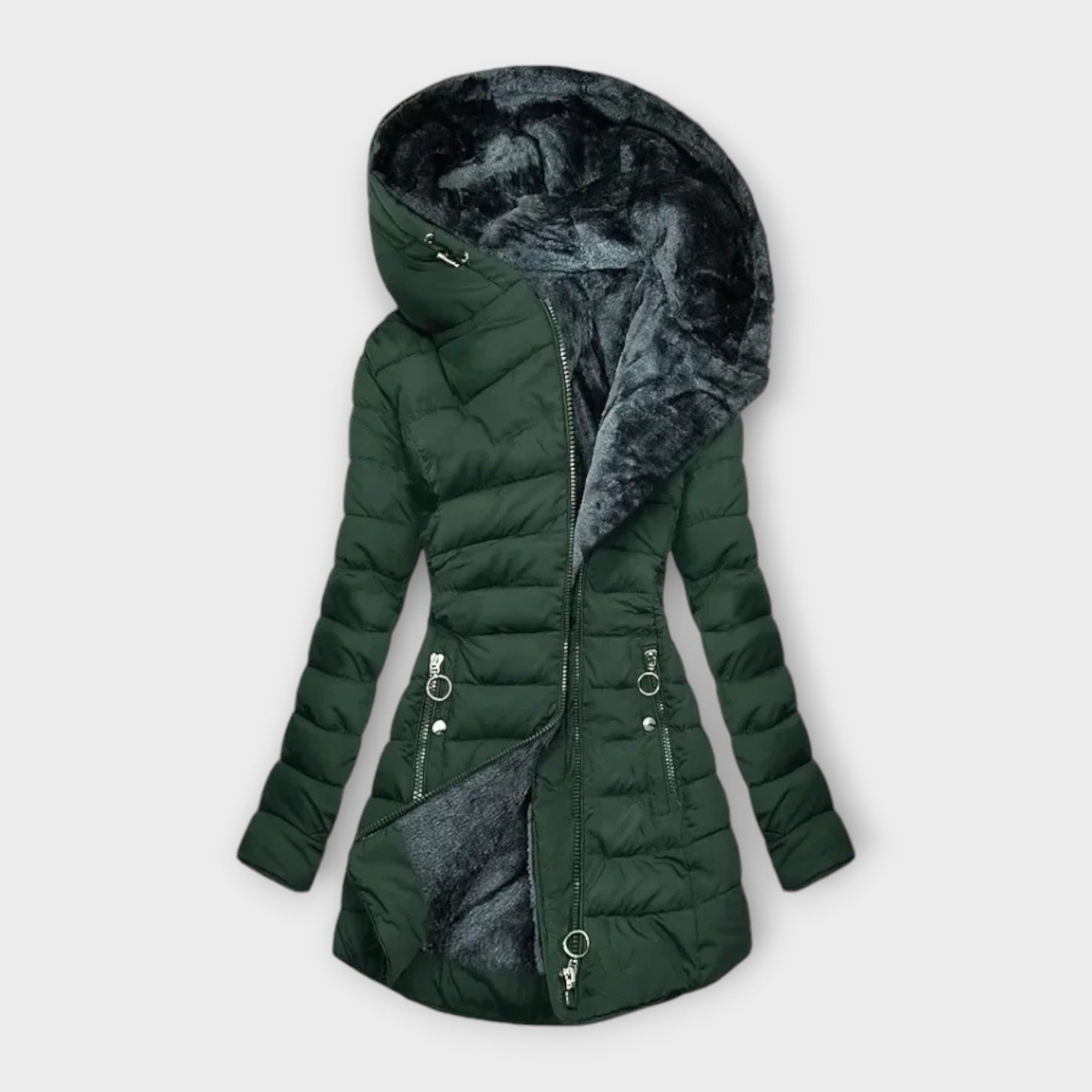 Asymmetrical Hooded Puffer Coat