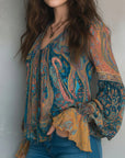 Bohemian Style Flared Sleeve V-Neck Blouse