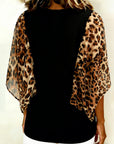 Batwing Sleeve Leopard Print Patchwork Blouse