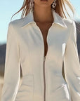 Zippered Collar And Fringed Hem Dress