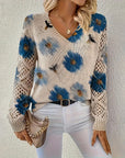Long-Sleeved V-Neck Jacquard Sweater