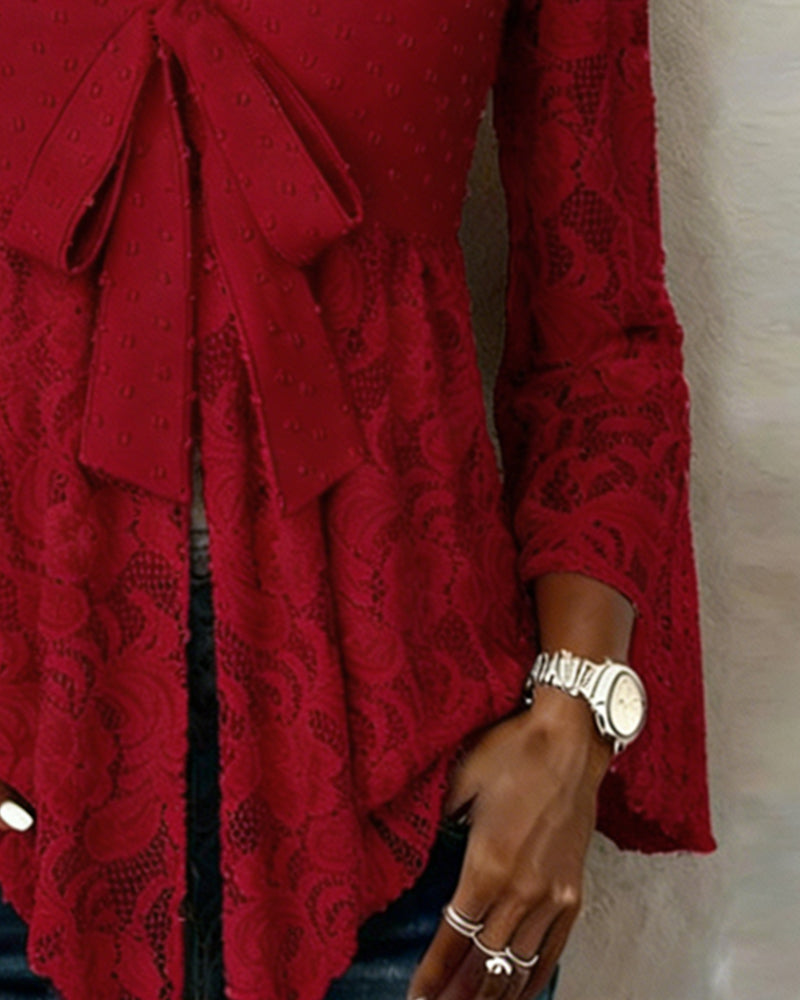 Solid Color Bell Sleeve V-Neck Blouse