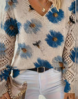 Long-Sleeved V-Neck Jacquard Sweater