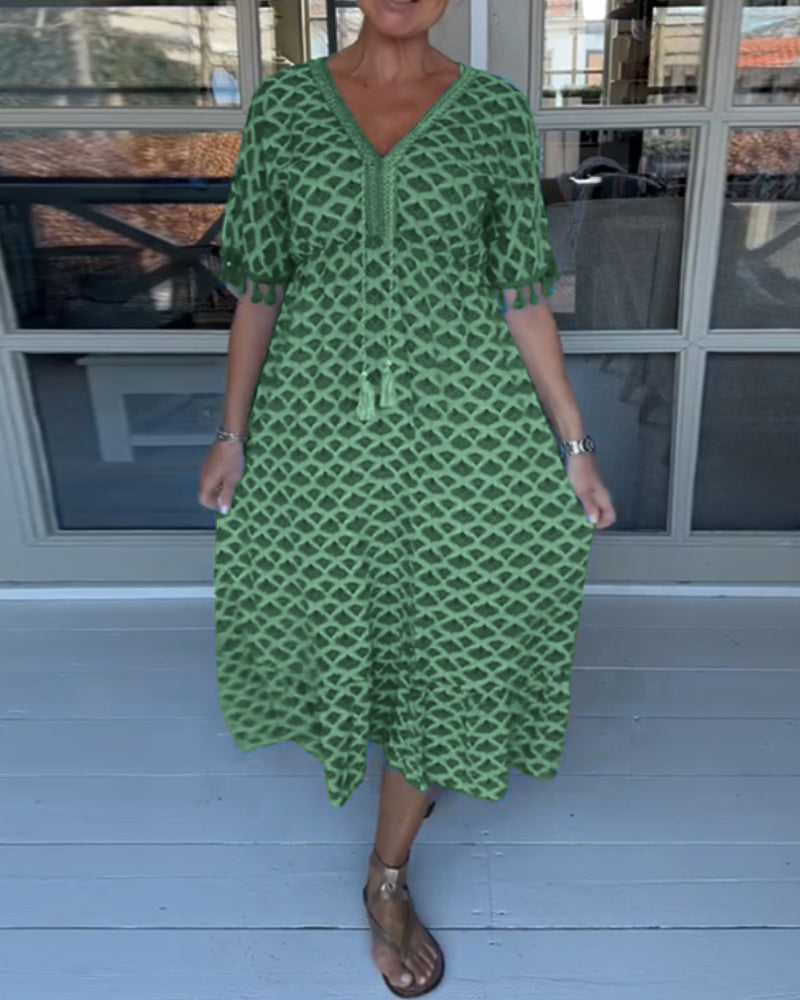 V-Neck Casual Dress With Print
