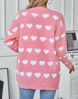 Heart V-Neck Button Up Long Sleeve Cardigan