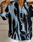 Stand Collar Irregular Printed Blouse