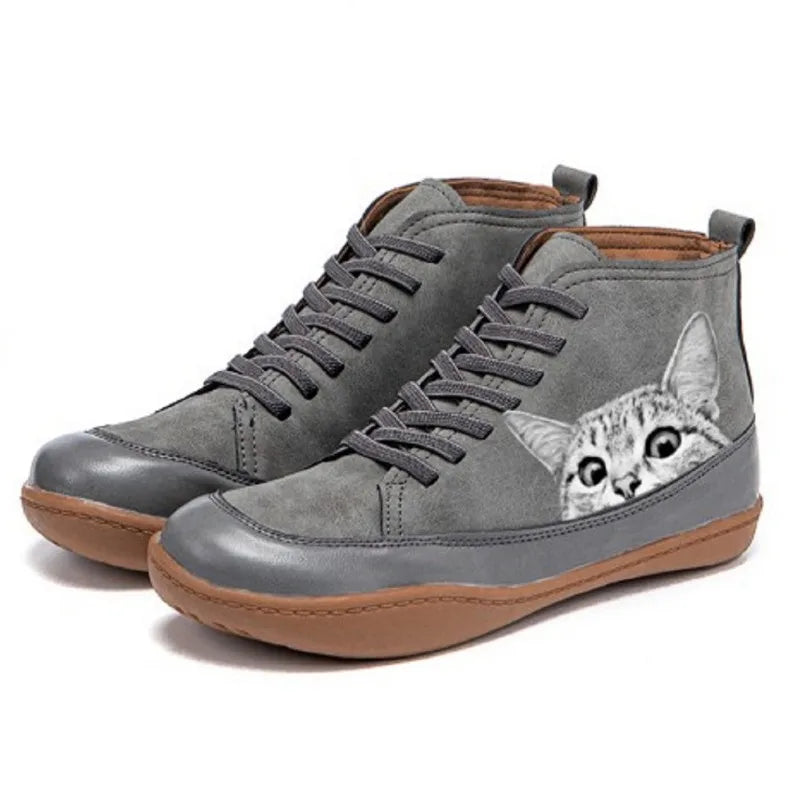 Leather Boots with Cat Design
