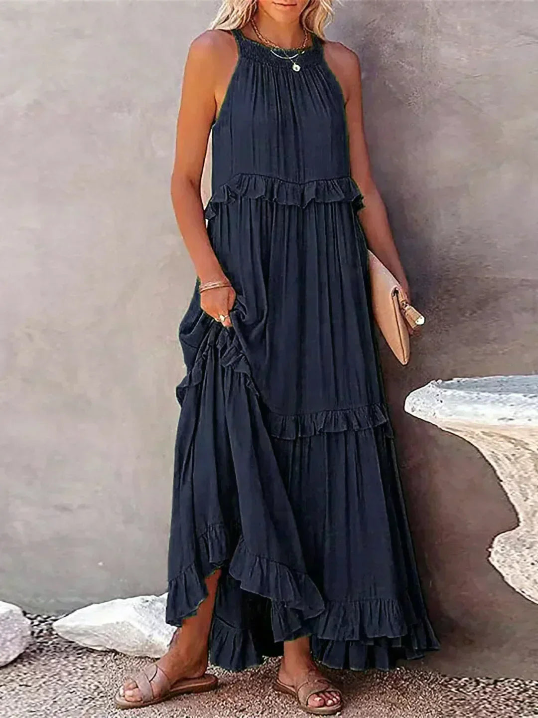 Soft Ruffle Casual Dress – Lightweight, Flowy Summer Style Perfect for Travel &amp; Everyday Elegance