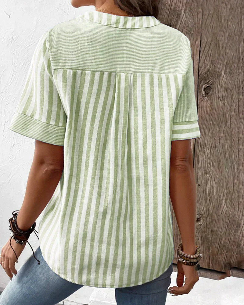 Classic Striped Button Up Blouse