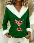 Plush Christmas Print Long Sleeve Top