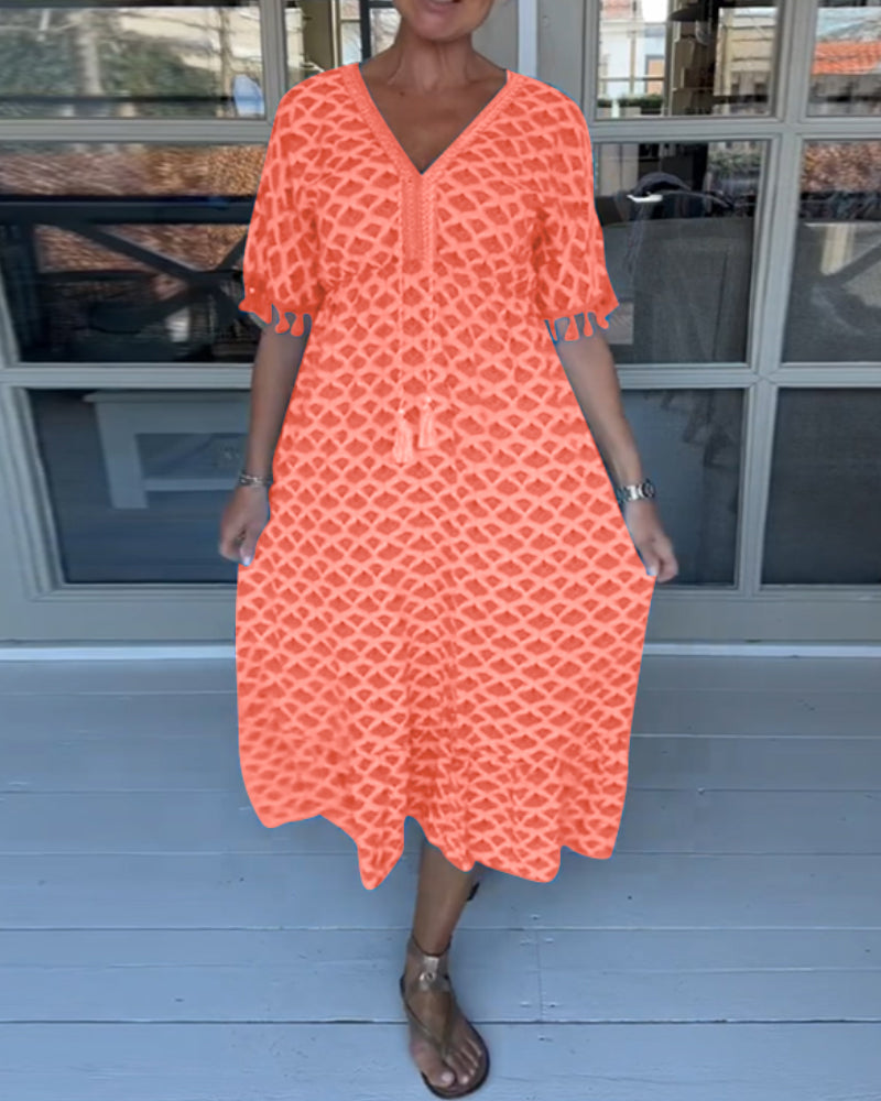 V-Neck Casual Dress With Print