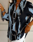 Stand Collar Irregular Printed Blouse