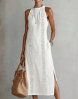 100% Cotton Sleeveless Slit Lace Patchwork Dress