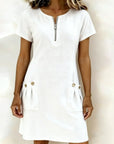 Zipper Pocket Cotton Linen Dress