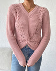V-neck Twisted Sweater Pullover for Women's