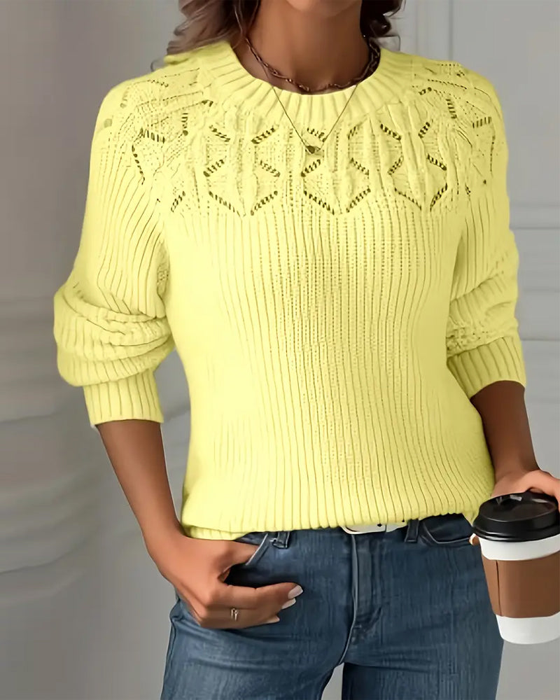 Crew Neck Long Sleeve Hollow Sweater