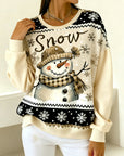 Long-Sleeved Snowman Print Sweatshirt