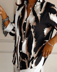 Stand Collar Irregular Printed Blouse