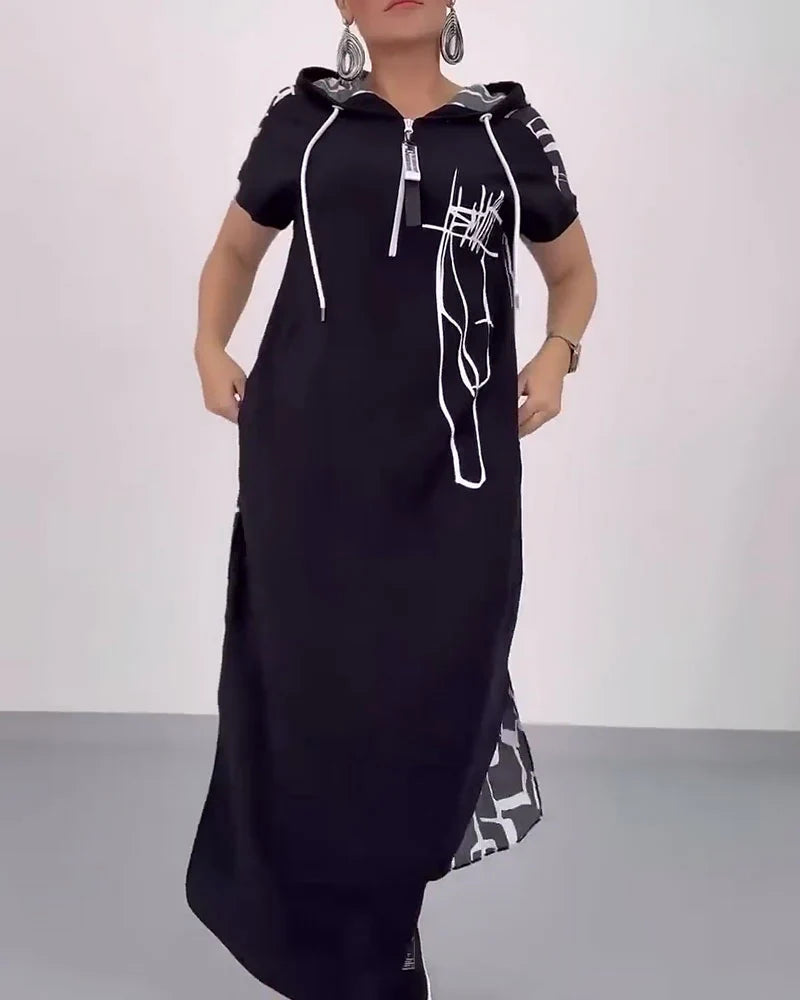 Half-Zip Loose Contrast Dress