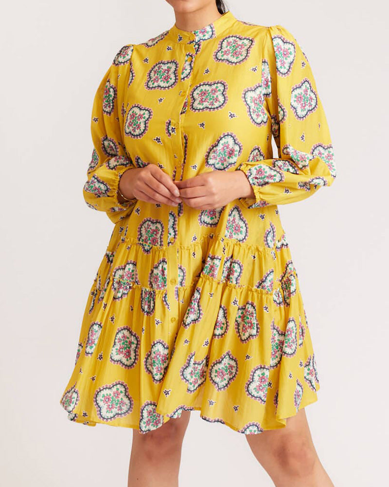 Printed Loose Pleated Dress
