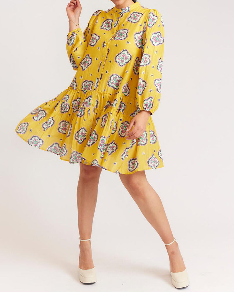 Printed Loose Pleated Dress
