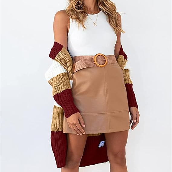 Women Contrast Sweater Cardigan with Pocket