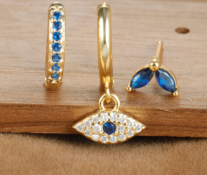 Sparkling Eye Earrings Trio with Zircon Shine