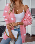 Heart V-Neck Button Up Long Sleeve Cardigan