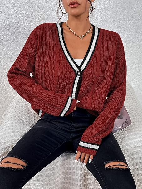 Casual Loose Fitting V Neck Knit Cardigan